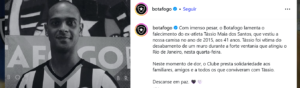 Ex-jogador do Botafogo morre após queda de muro